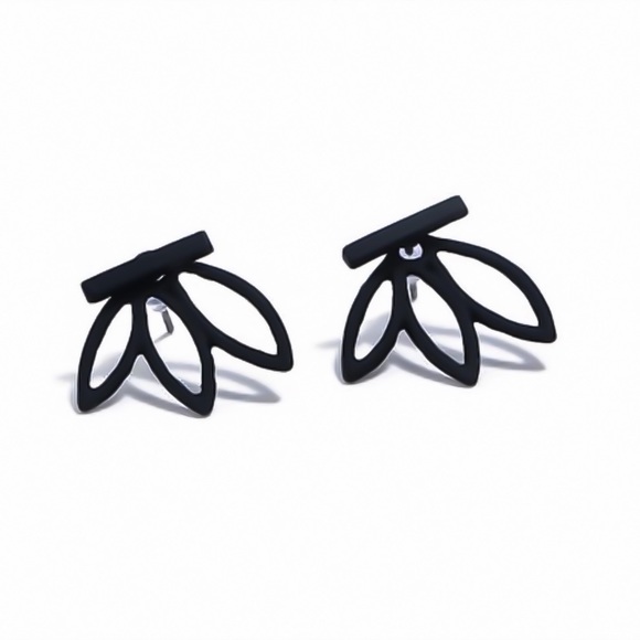 Black Bar & Lotus Jacket Stud Earrings - Picture 5 of 7